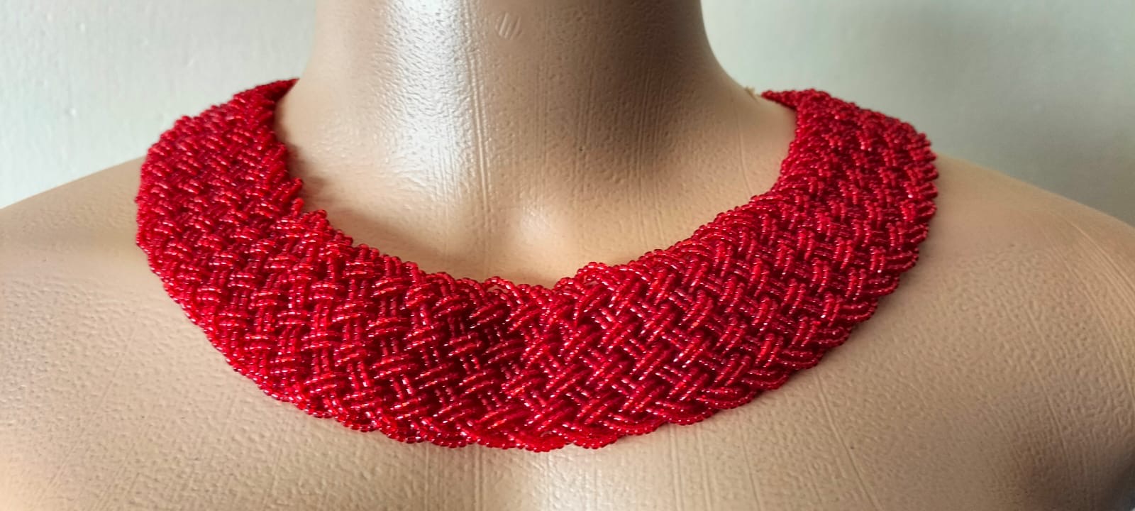 Red interlaced beaded necklace